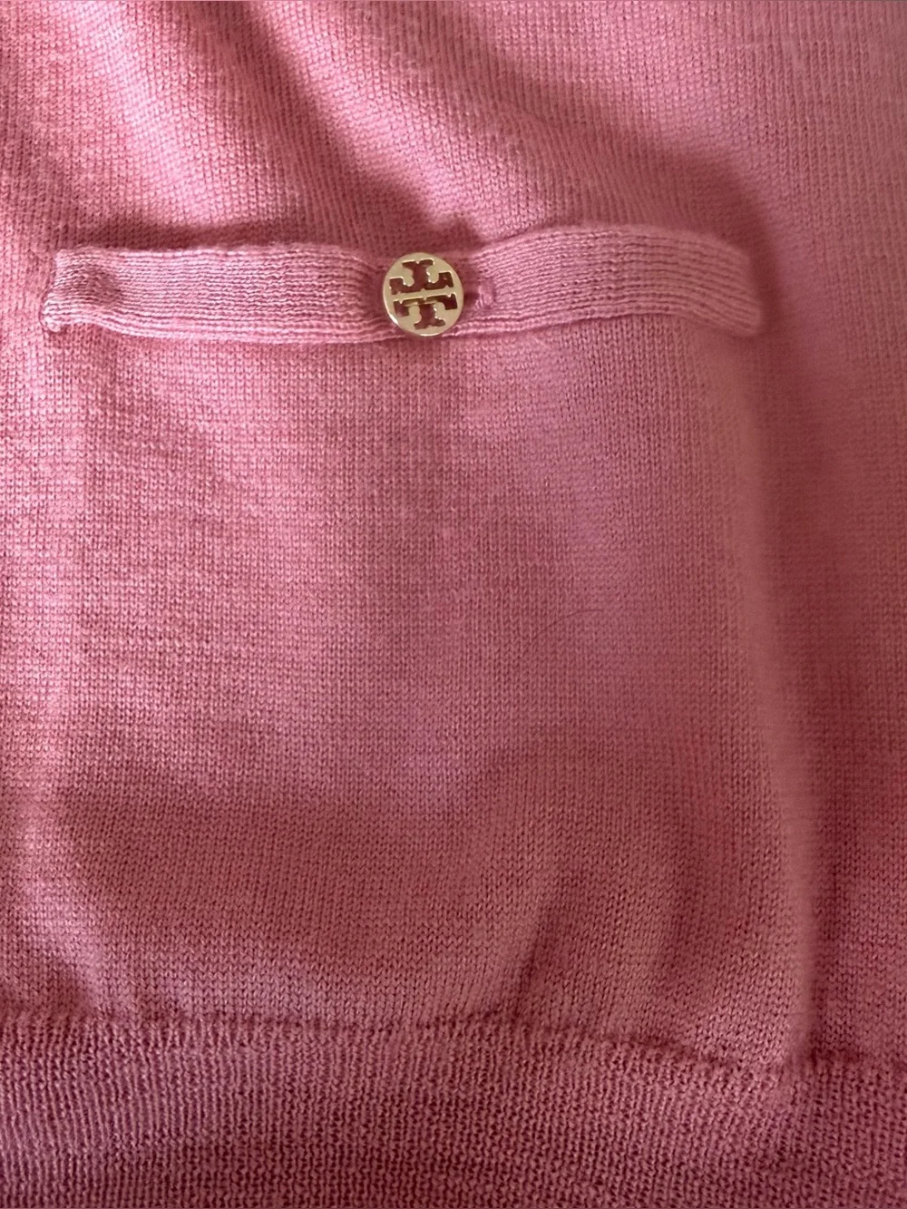 Tory Burch Pink 100% Merino Wool Cardigan Sweater V Neck Pullover Small - Picture 4 of 6